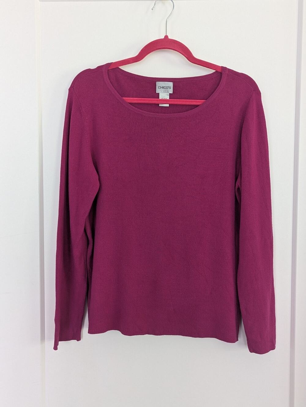 Chicos Magenta Pink Boat Neck Long Sleeve Knit Sweater Top Womens Size 2 Large